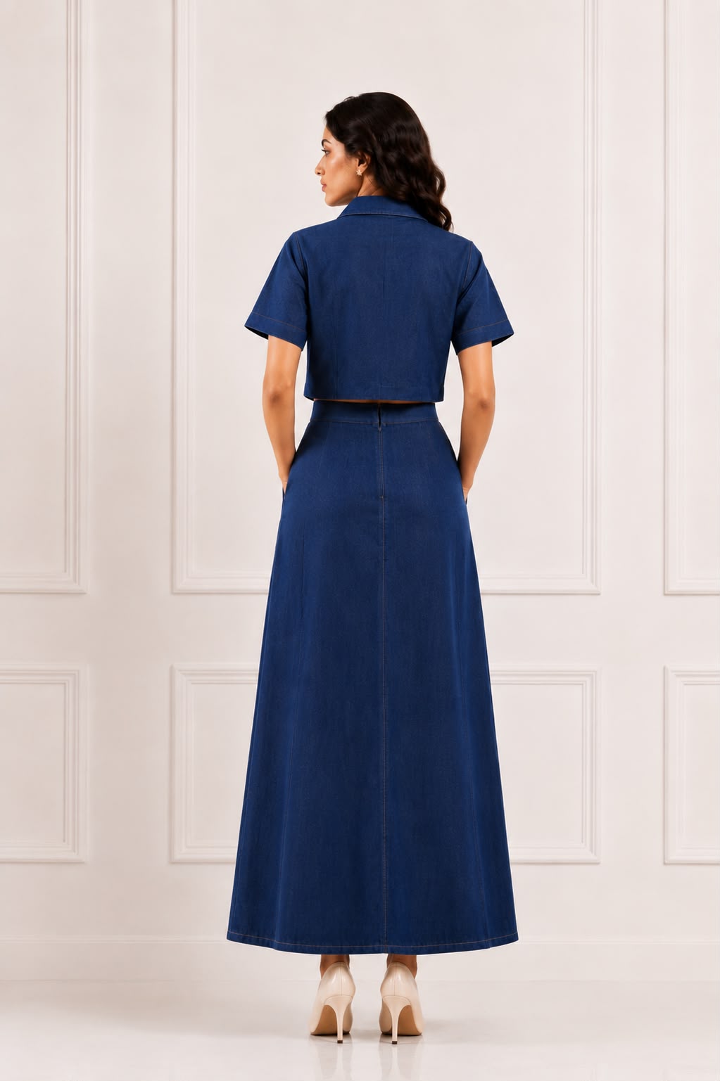 Vesper Stripes Denim Skirt Set