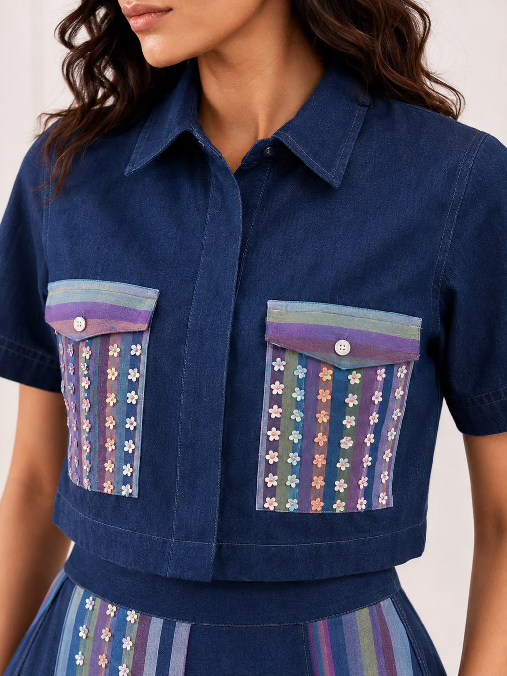 Vesper Stripes Denim Skirt Set