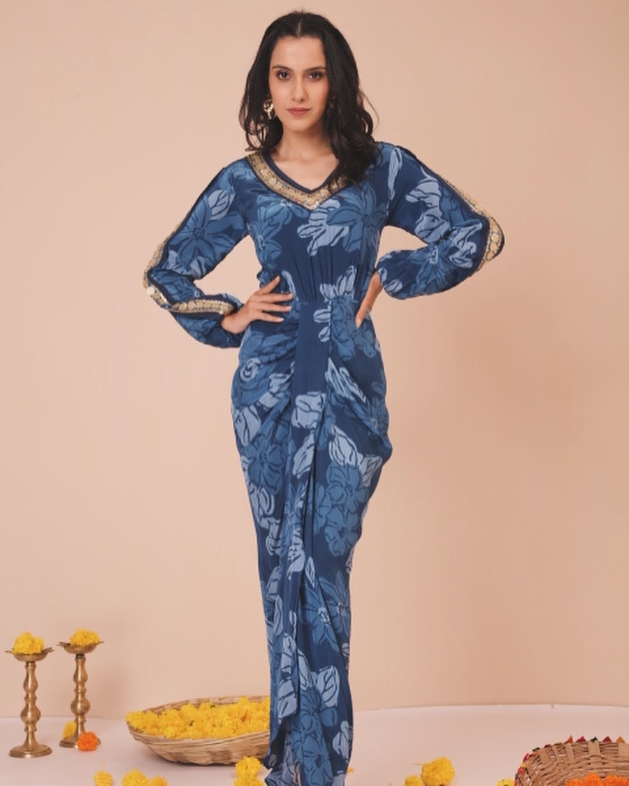 Celtic Blue Drape Dress LabelNiyami Celtic Blue Drape Dress LabelNiyami