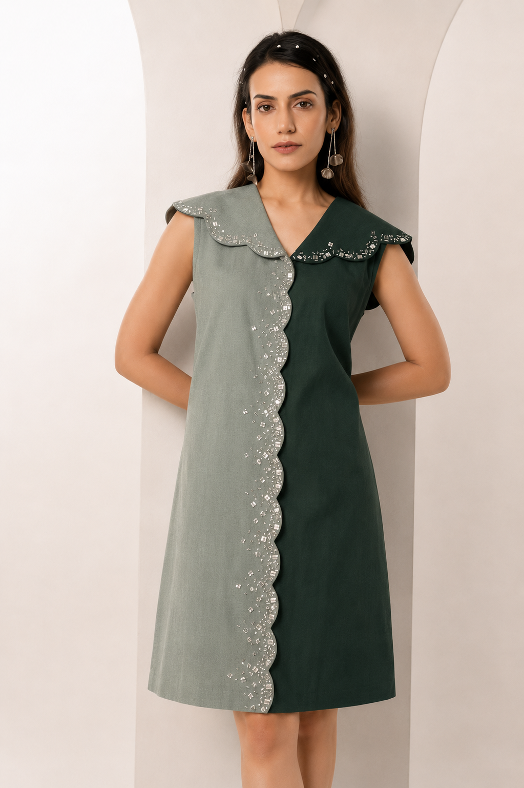 Mitali Makkar in Emerald Scallop Dress