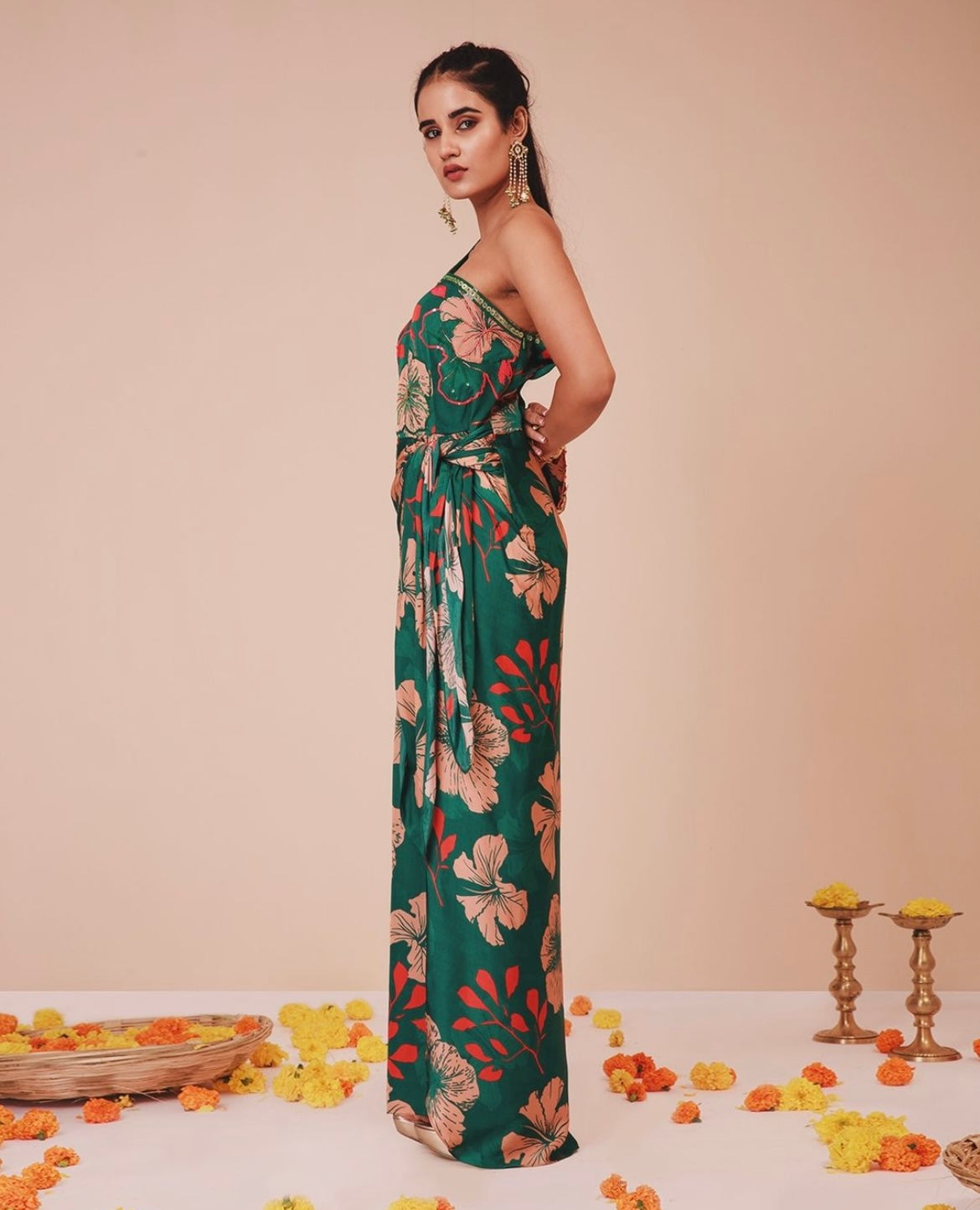 Hibiscus One Shoulder Tie-up Dress