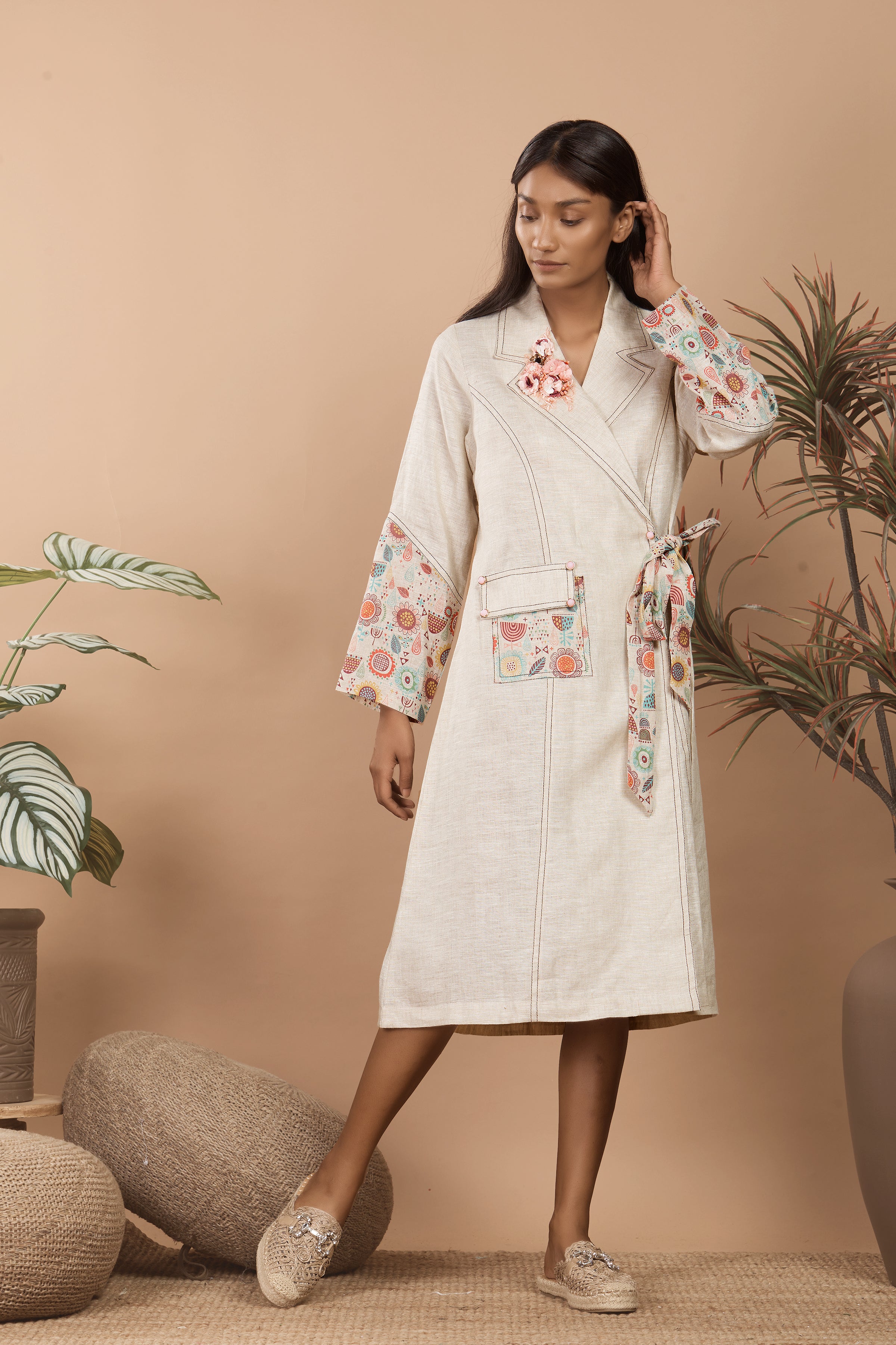 Nirvi Pastel Beige Trench Coat