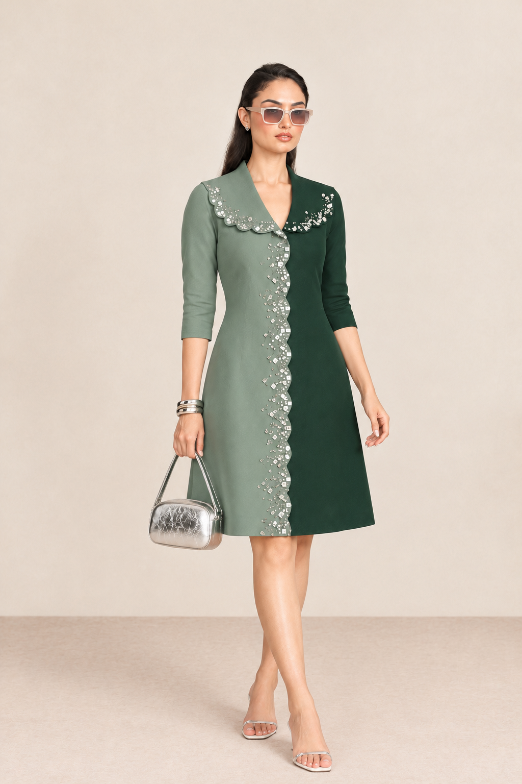 Emerald Scallop Dress -(Sacramento Green)