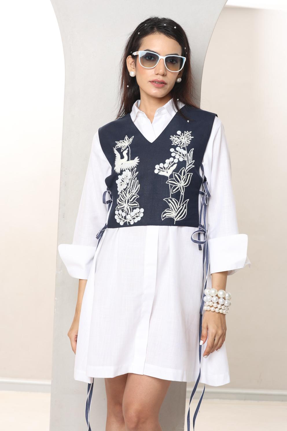 Dion Blue Fringes jacket with shirt dress