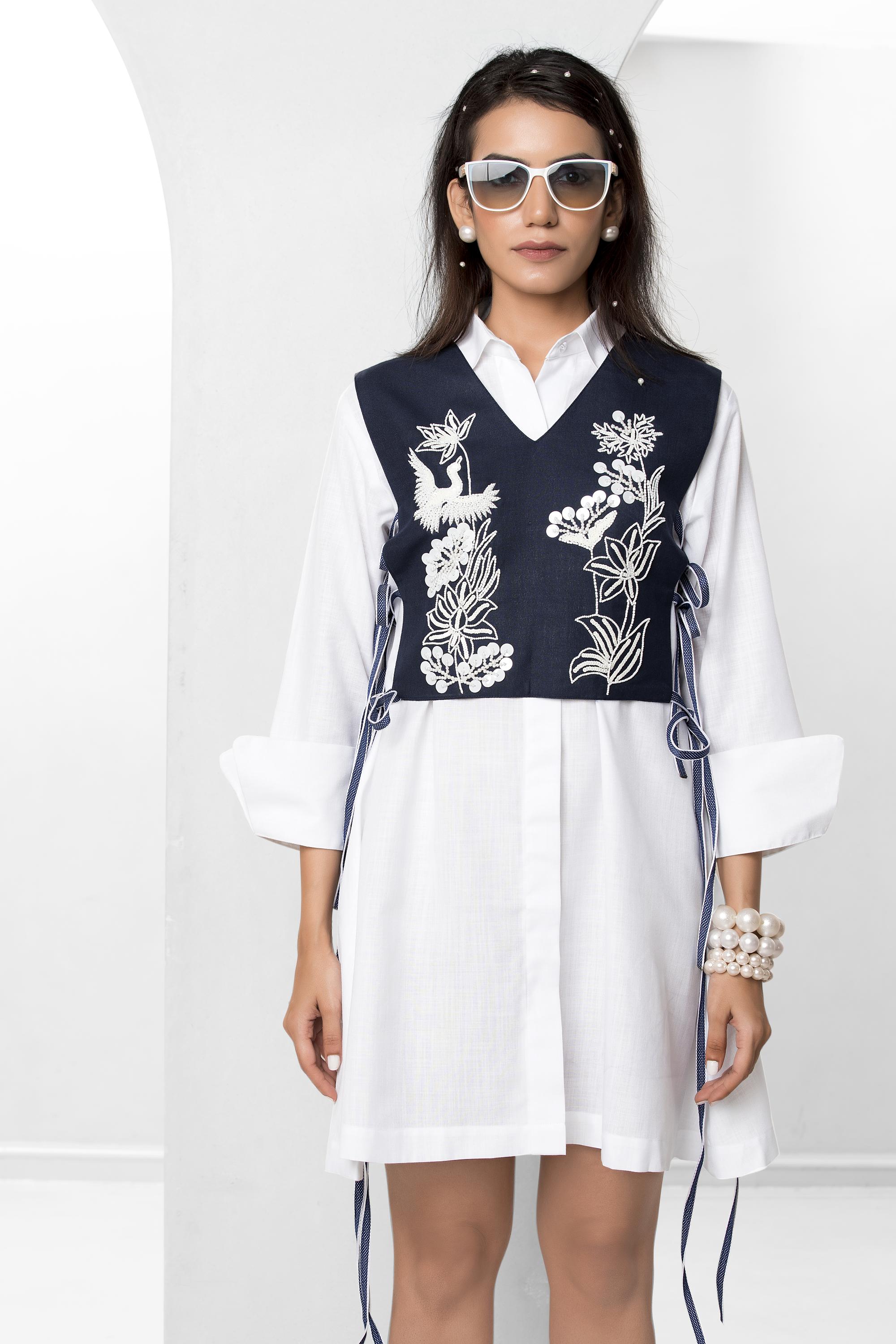 Dion Blue Fringes jacket with shirt dress