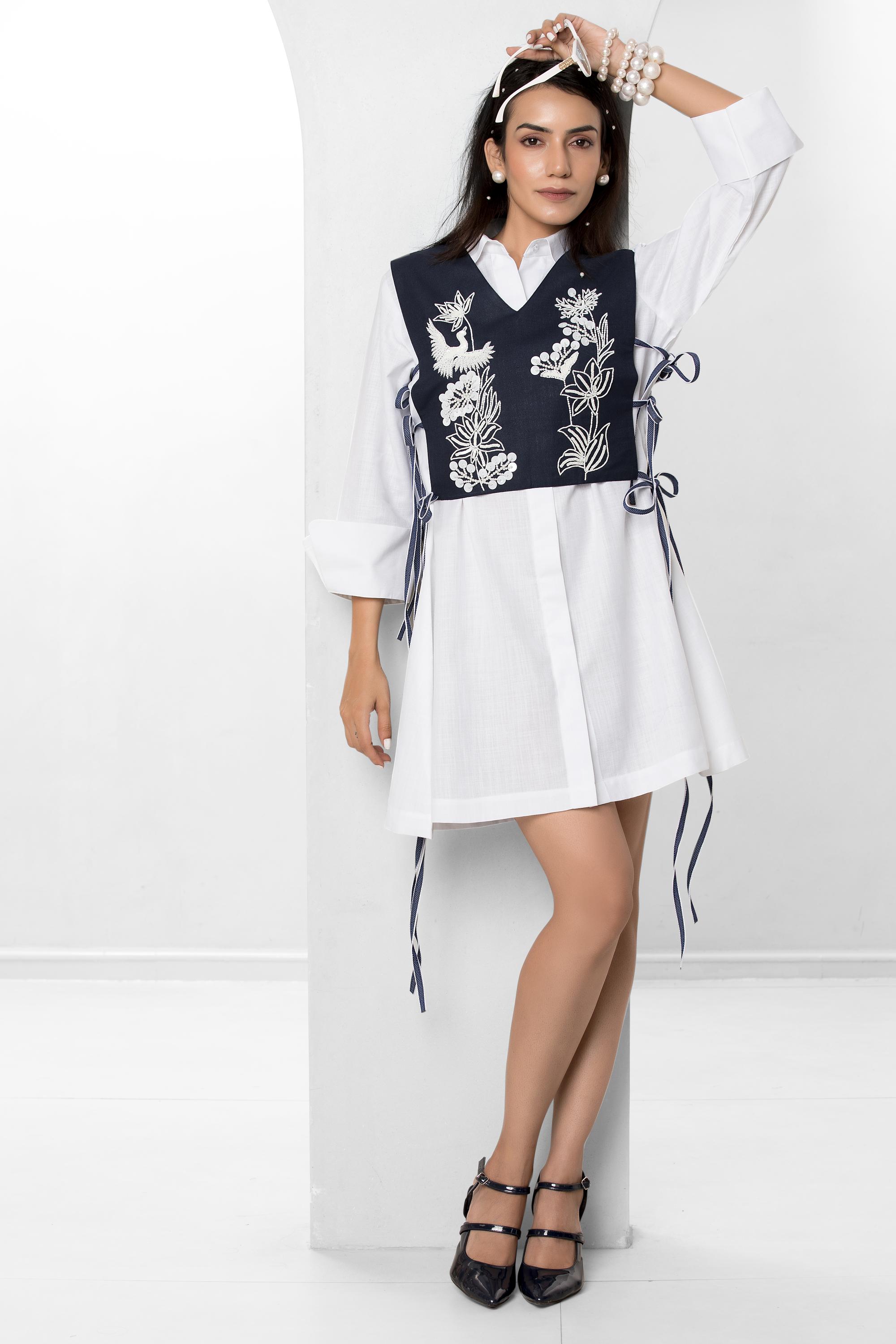 Dion Blue Fringes jacket with shirt dress