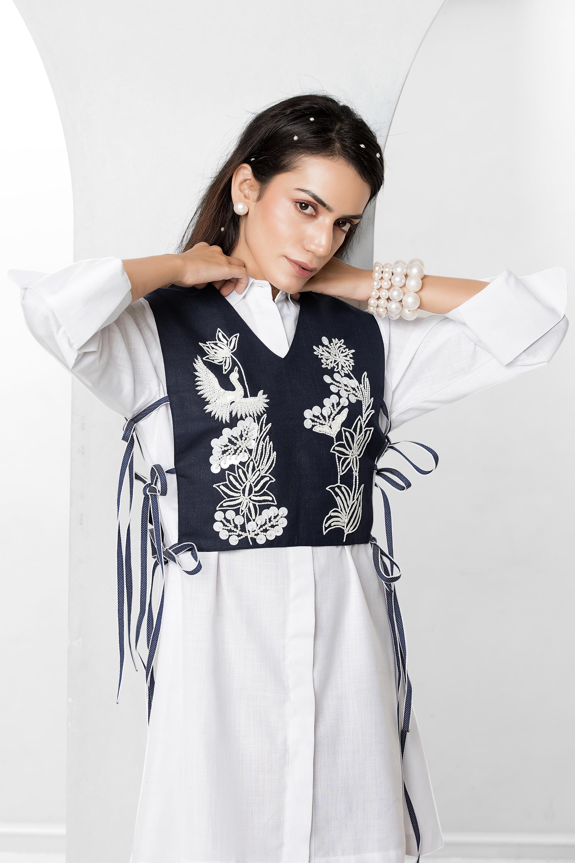 Dion Blue Fringes jacket with shirt dress