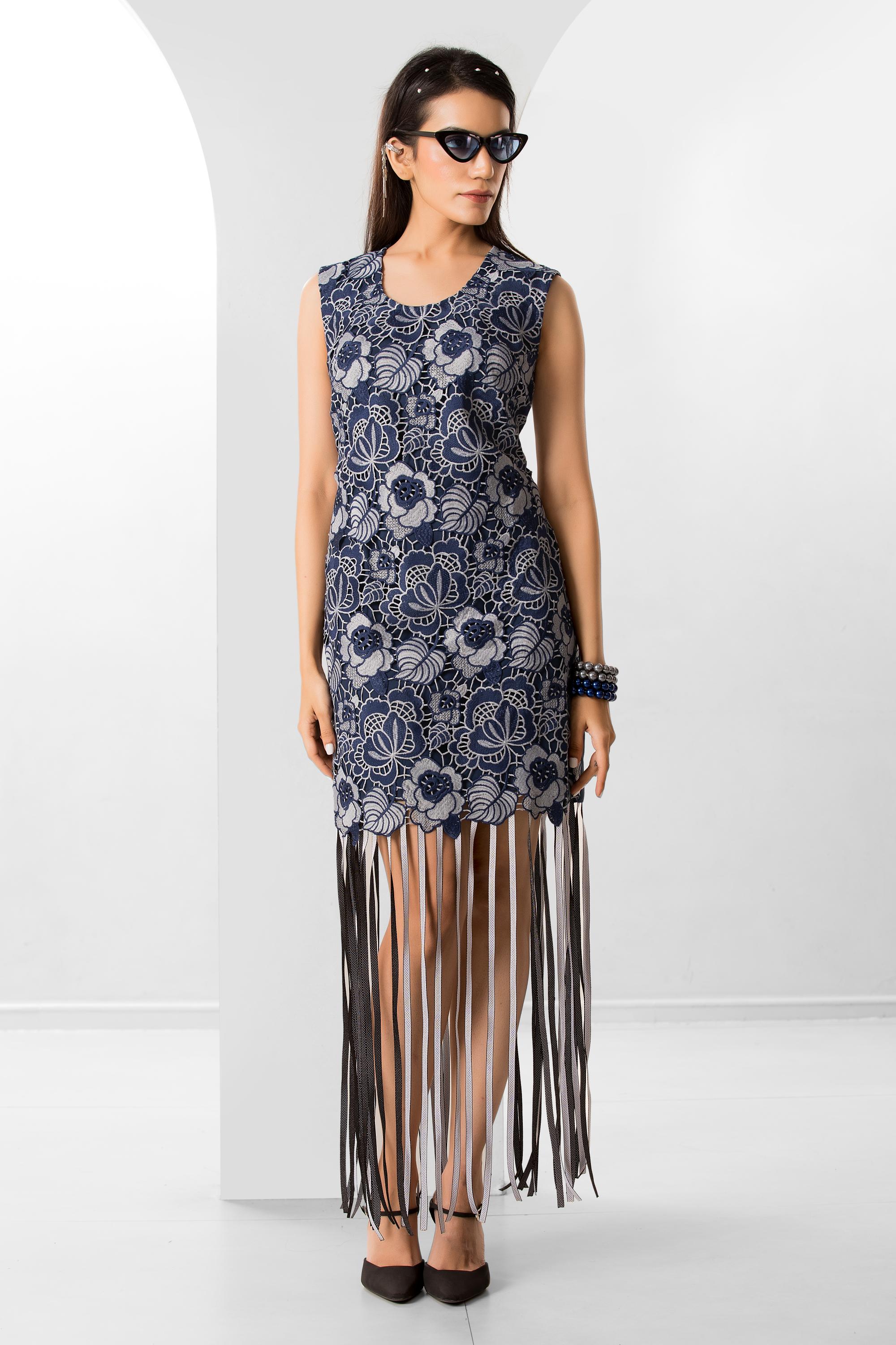 Blue bonnet FRINGES DRESS