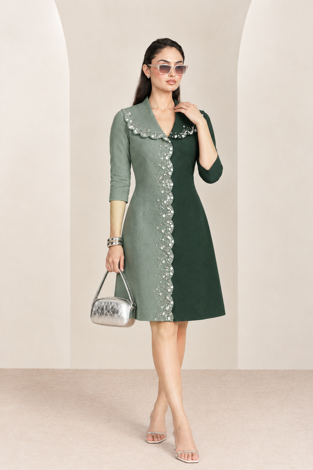 Emerald Scallop Dress -(Sacramento Green)