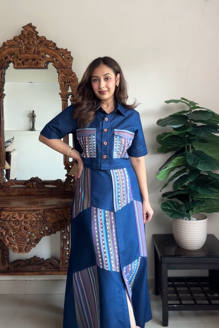 Shreya Sharma in our Vesper Stripes Denim Skirt Set
