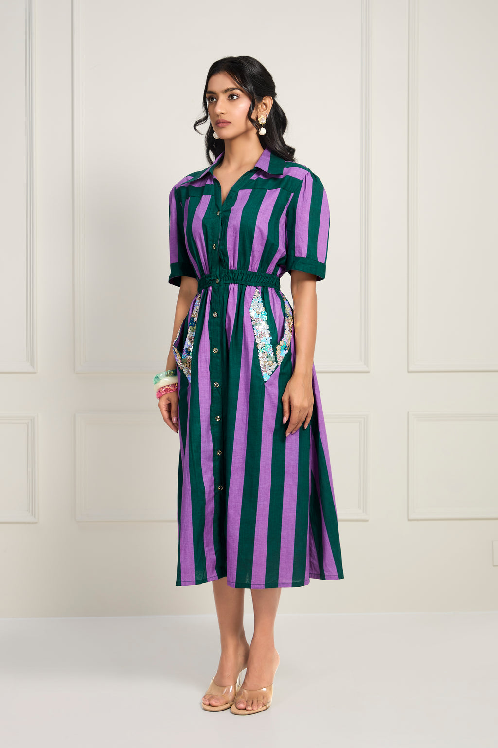 Weekend Stripe Dress - Deep Orchid with Opaline Green