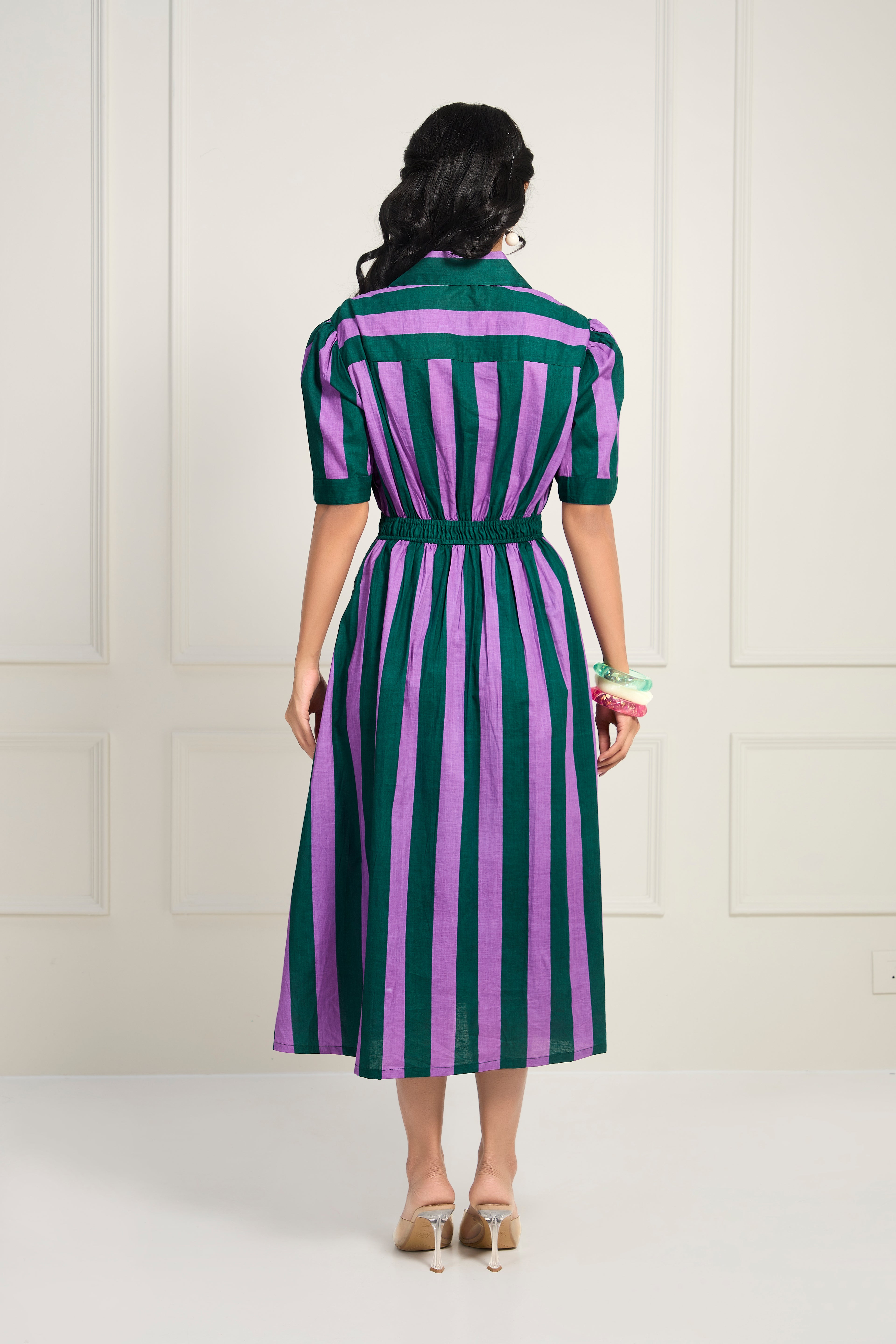 Weekend Stripe Dress - Deep Orchid with Opaline Green