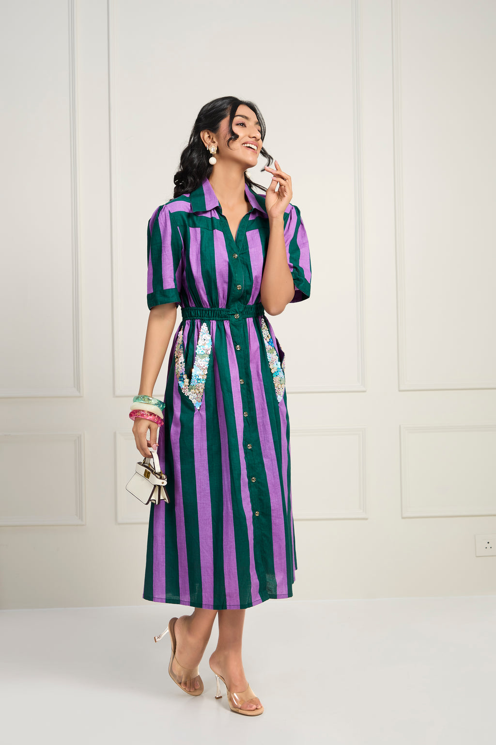 Weekend Stripe Dress - Deep Orchid with Opaline Green