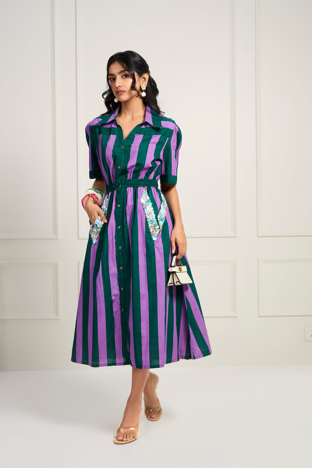 Weekend Stripe Dress - Deep Orchid with Opaline Green