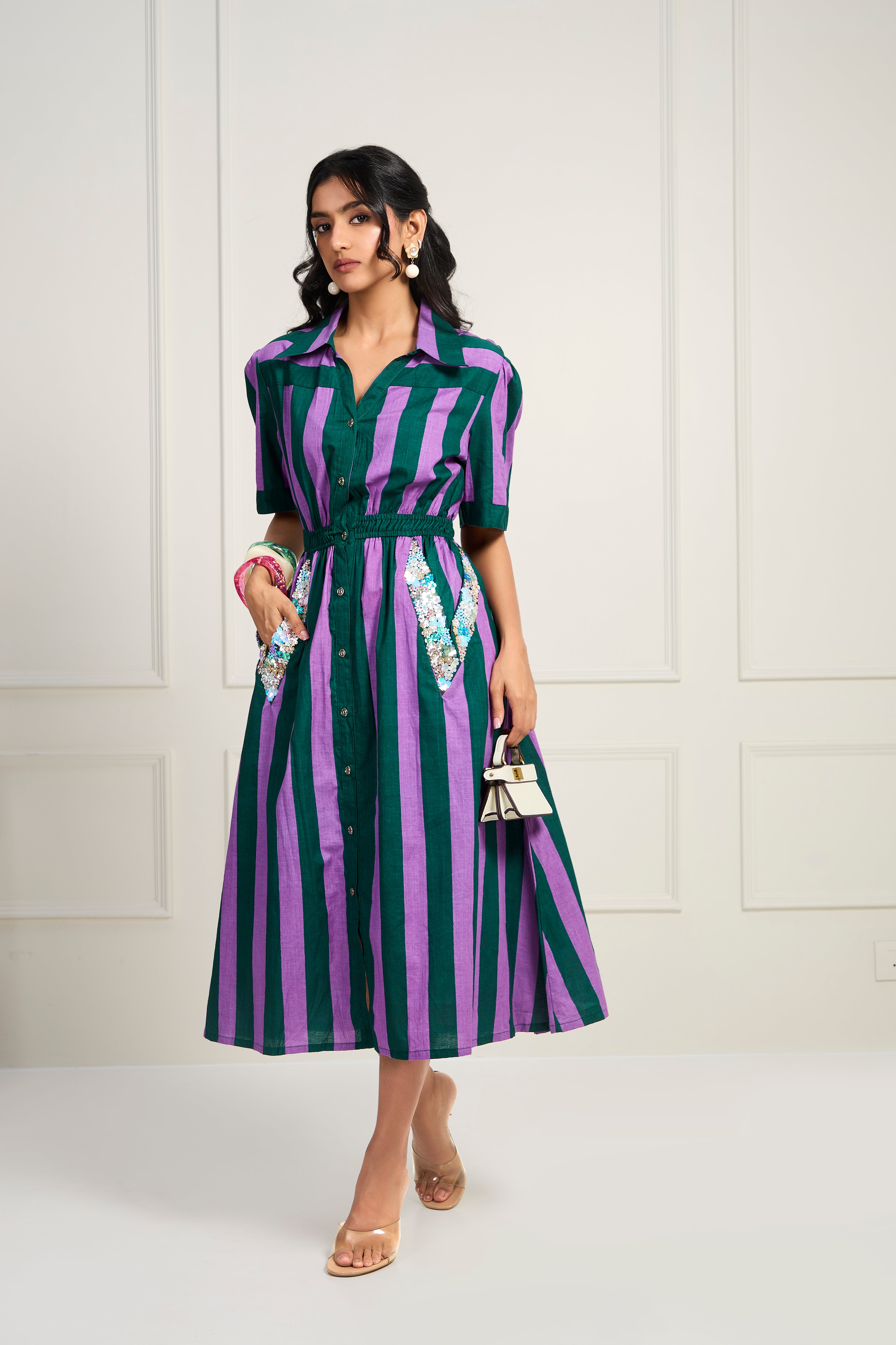 Weekend Stripe Dress - Deep Orchid with Opaline Green
