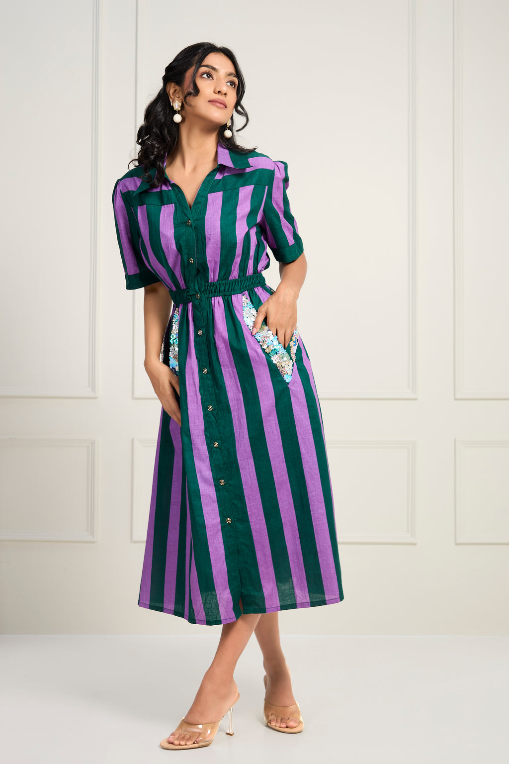 Weekend Stripe Dress - Deep Orchid with Opaline Green