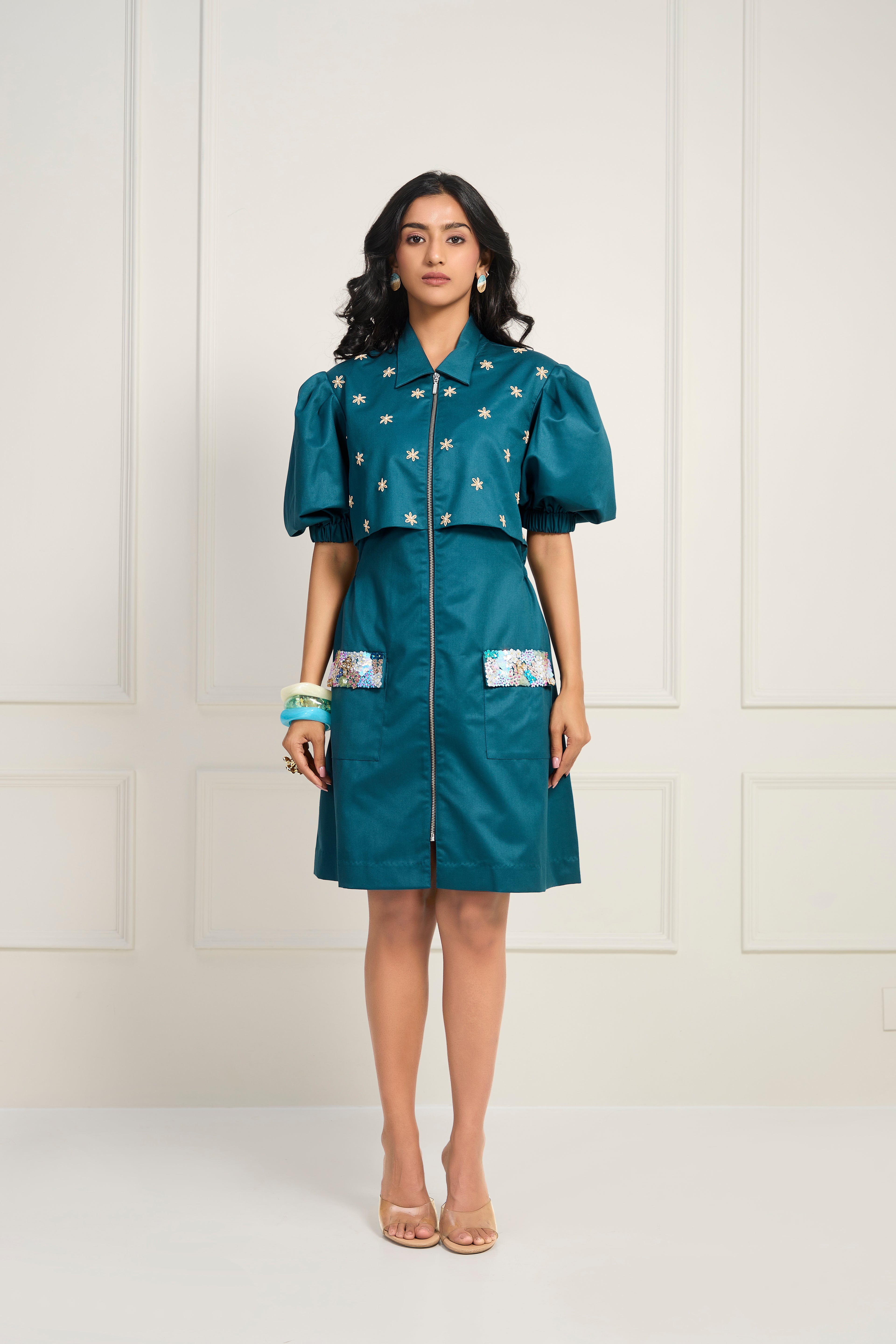 Teal Bloom Dress - Teal Blue