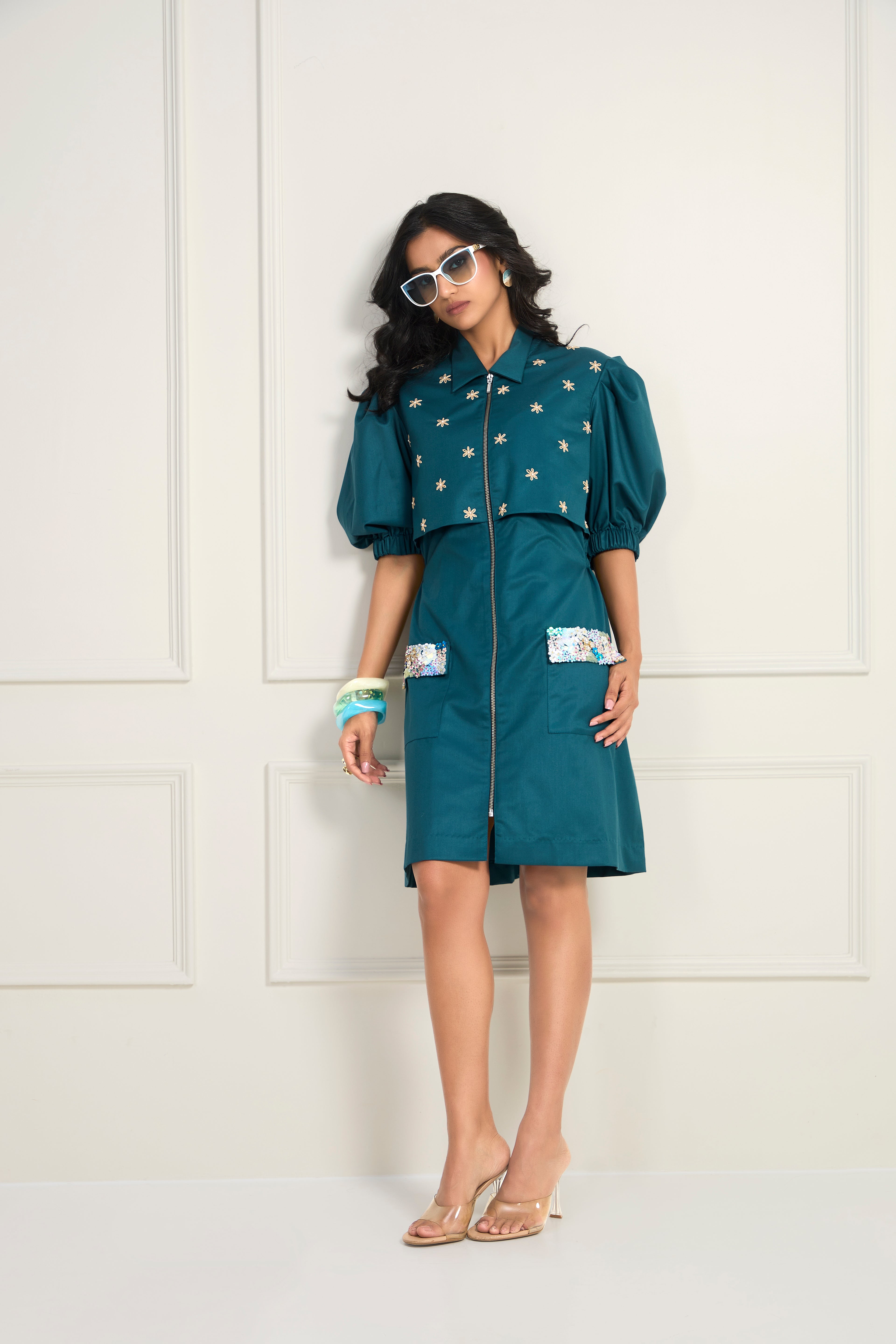 Teal Bloom Dress - Teal Blue
