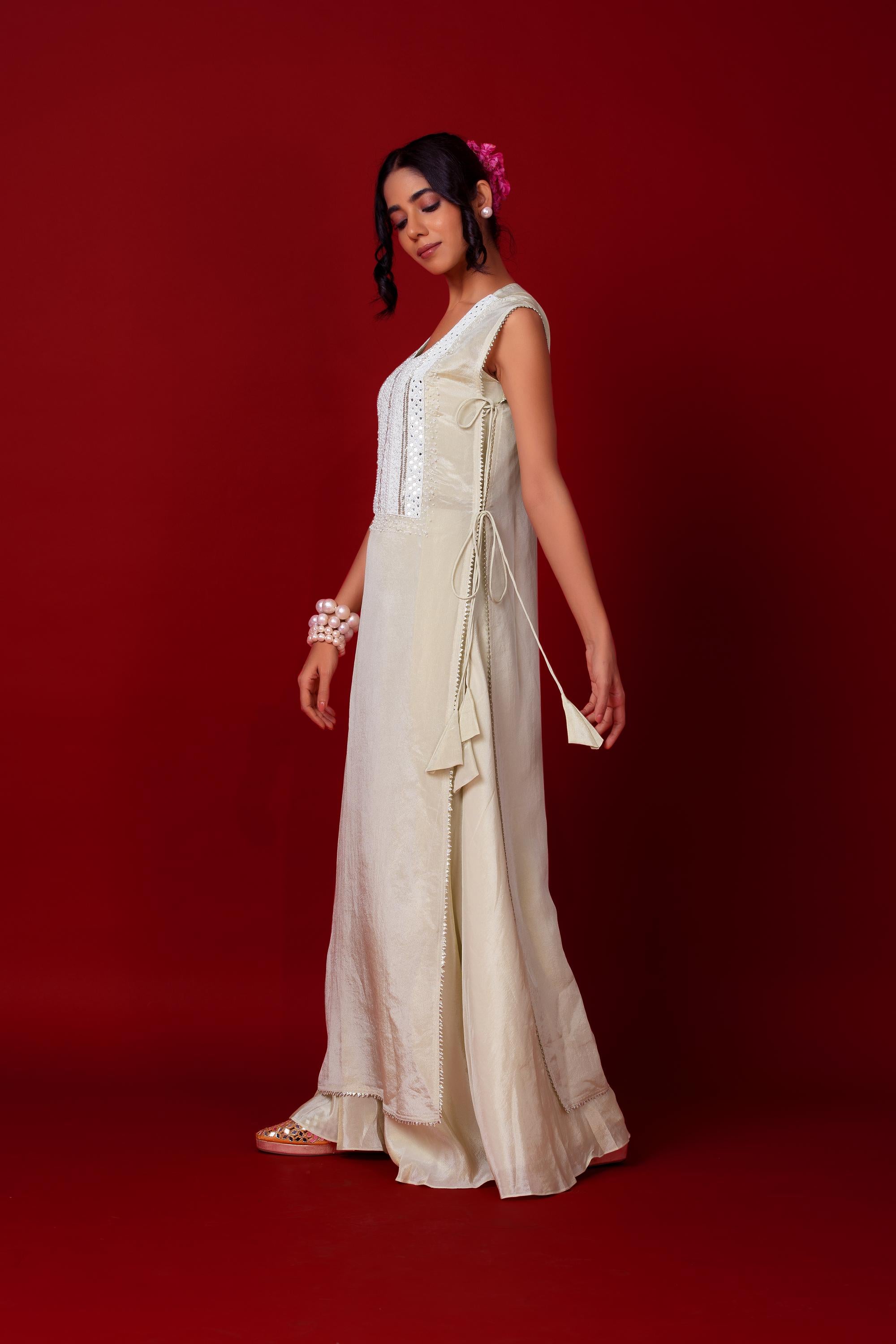 Ivory Long Jacket Sharara Set