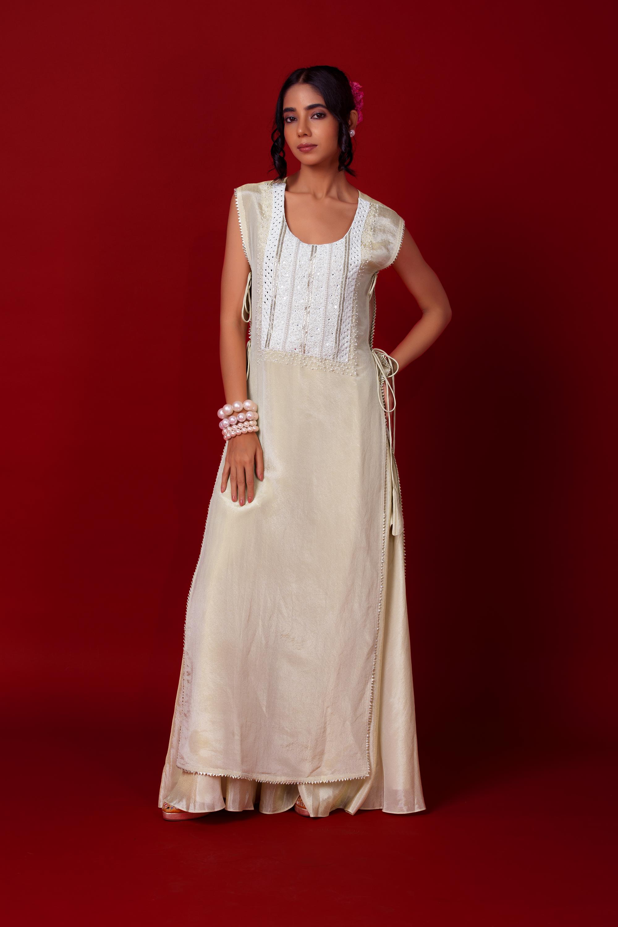 Ivory Long Jacket Sharara Set