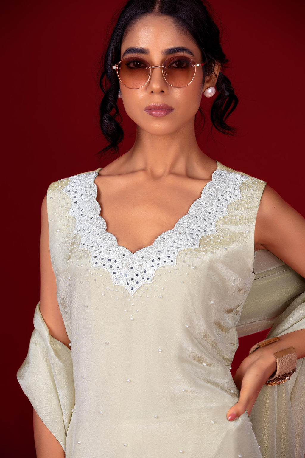 Ivory Scallop Kurta with Farsi salwar