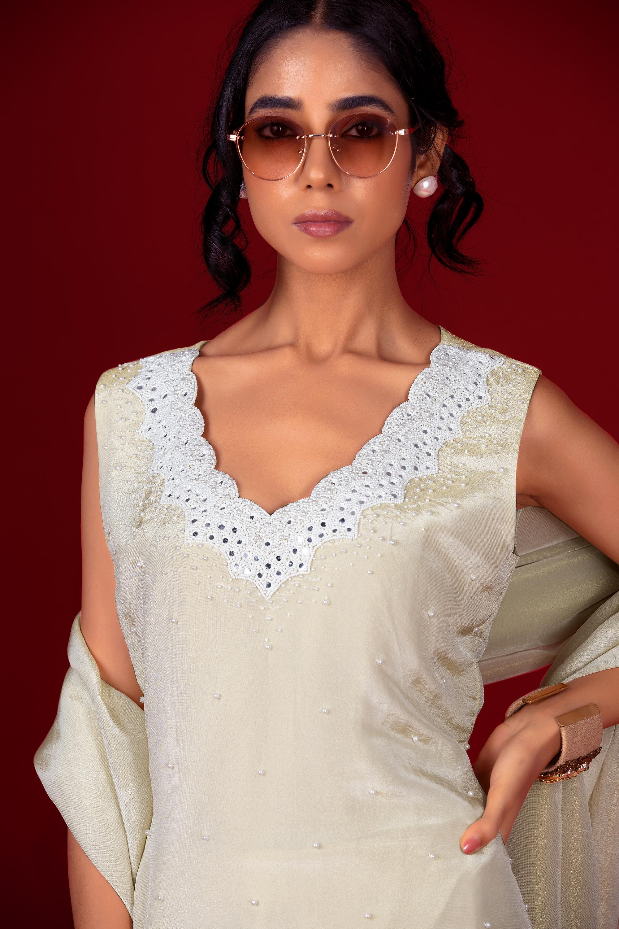 Ivory Scallop Kurta with Farsi salwar