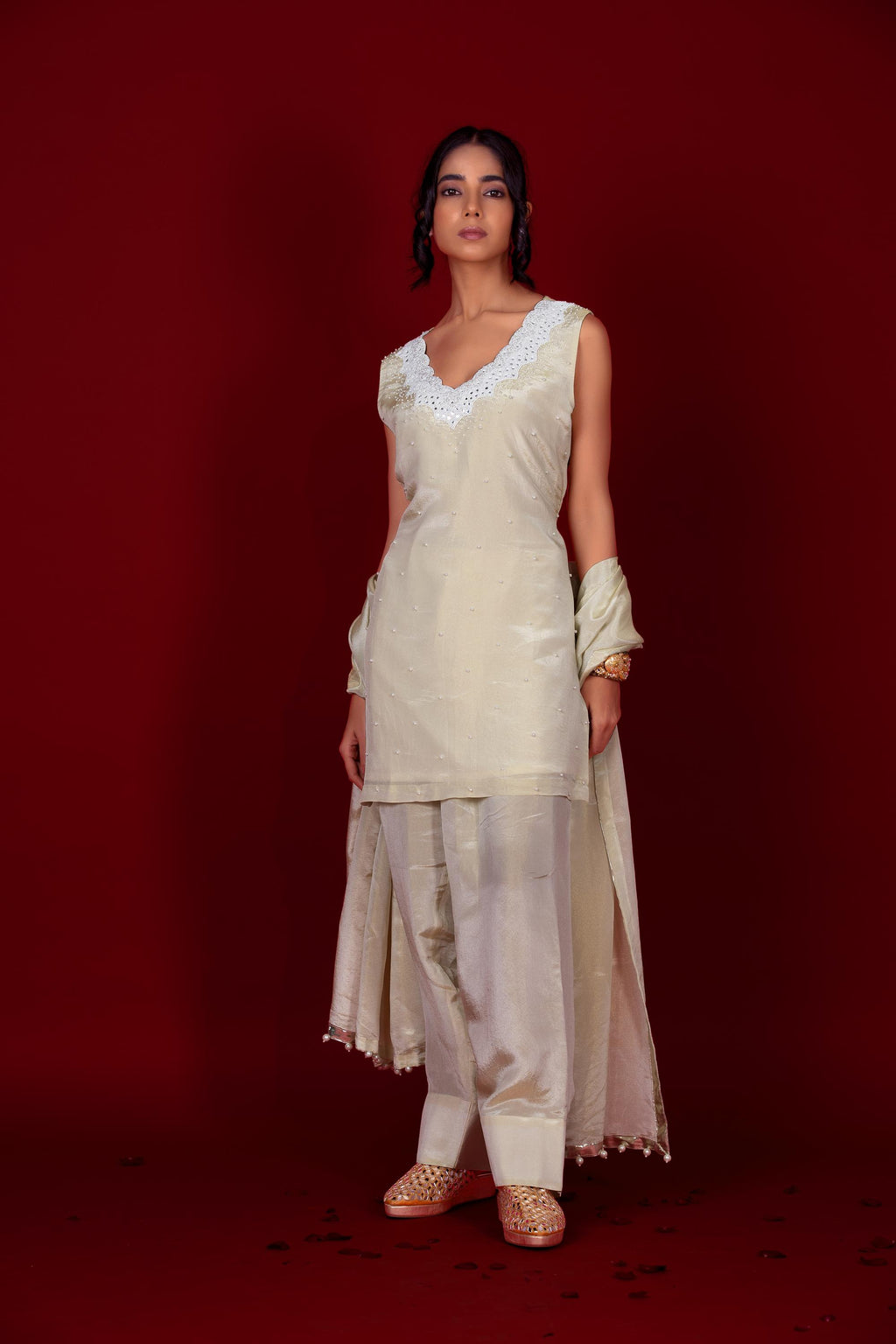 Ivory Scallop Kurta with Farsi salwar